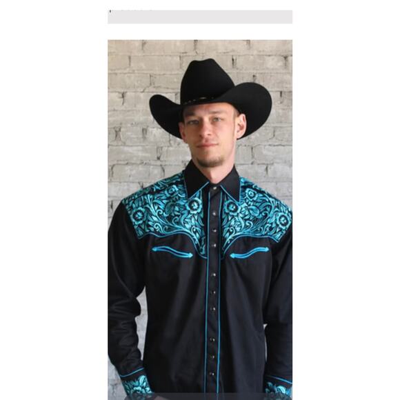 Rockmount Ranch Wear Other - Rockmount Ranch Wear Men’s Vintage Tooling Western Shirt Black/Turquoise Size S
